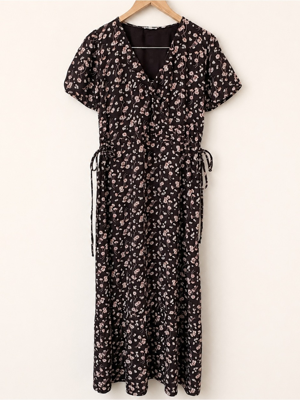 Fat Face Brown Floral Faux Wrap Maxi Dress US Sz 4 Tie Waist Bohemian Prairie - Picture 2 of 9